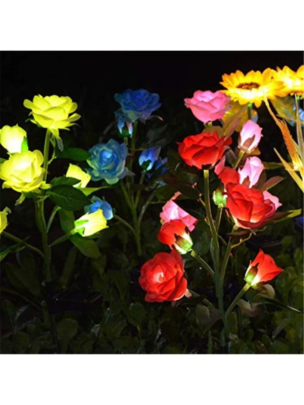 Solar Rose Garden Lights Waterproof Outdoor Flower Stake Landscape Decor 6 Heads
